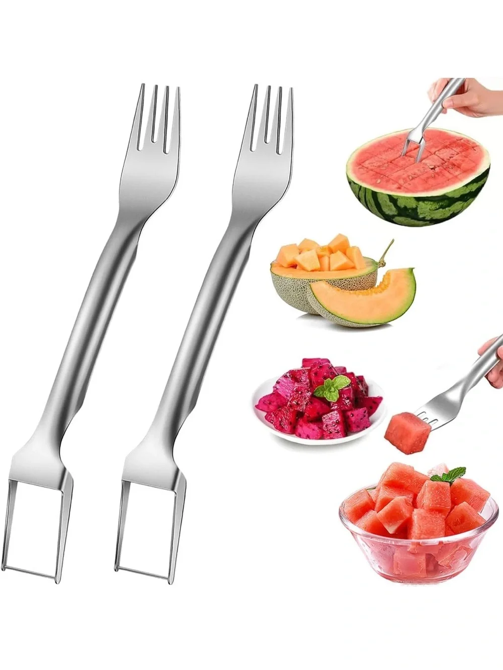 Watermelon Dicer Serving Fork - Stainless Silver 2Pack!
